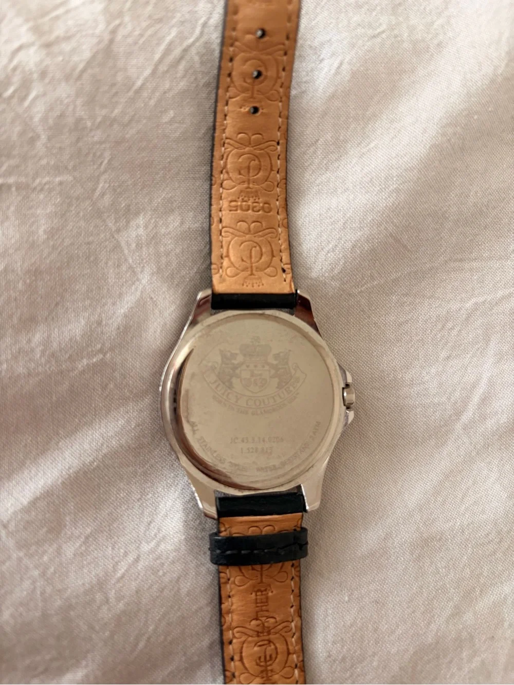 Juicy Couture Black Leather Strap Watch with Silver-Tone Case